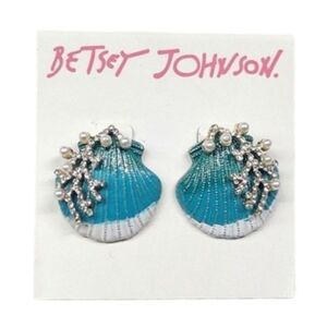 Betsey Johnson Turquoise Seashell Faux Pearl Earrings